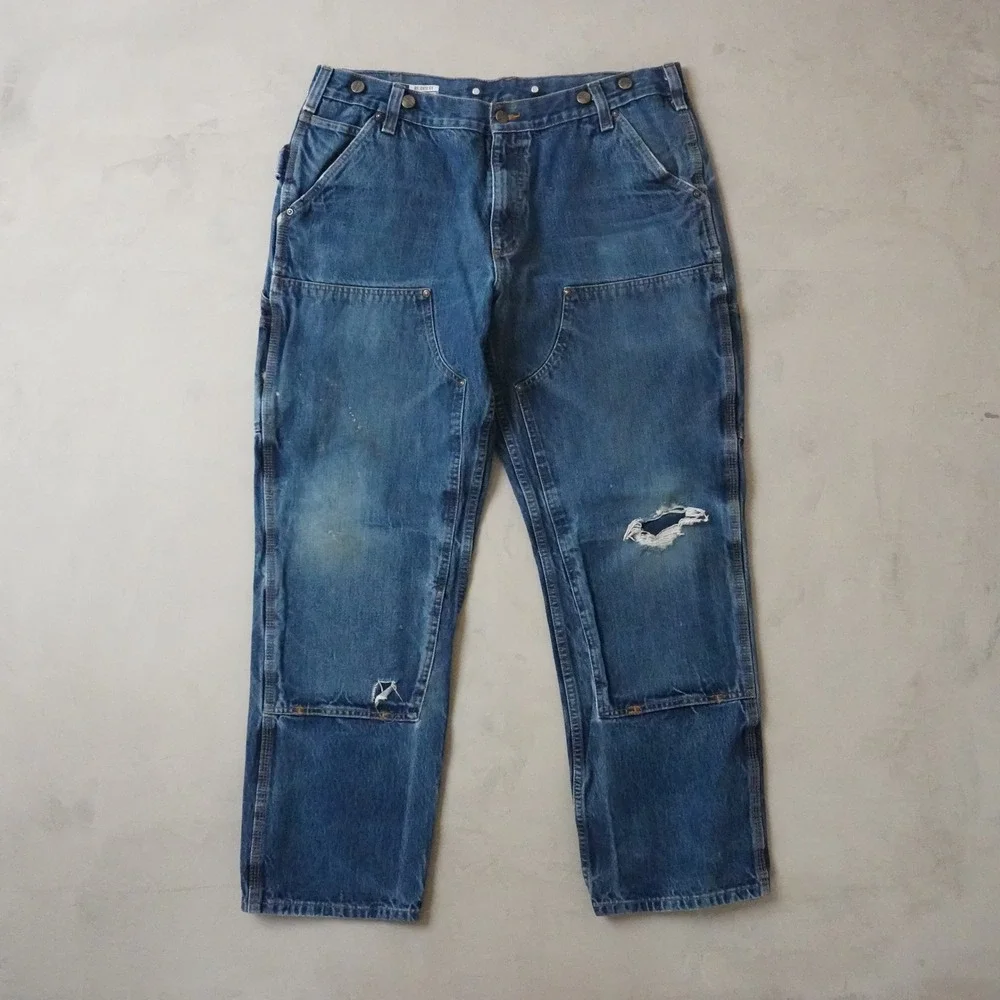 Carhartt Double Knee Jeans 38x32 Mens Blue Relaxed Fit Work Pants Denim